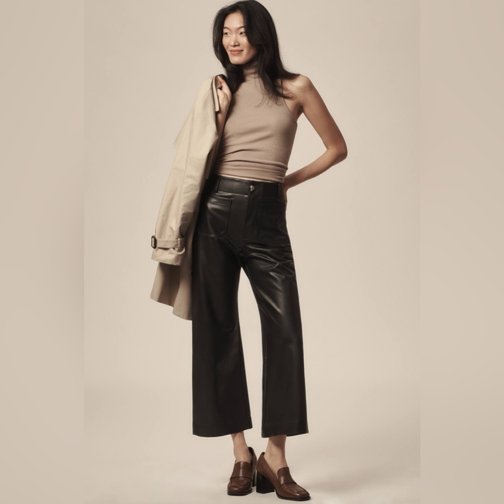 The colette cropped wide-leg pants by Maeve Anthropology Leather Black Sz 30